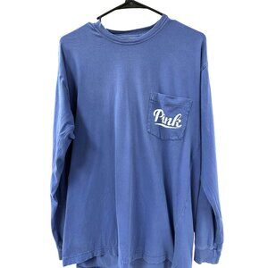 🍒 2/$20 🍒 Medium Blue Long Sleeve Crewneck Pink Shirt with Front Pocket Medium